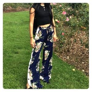 Floral button side snap flare pants wasteland